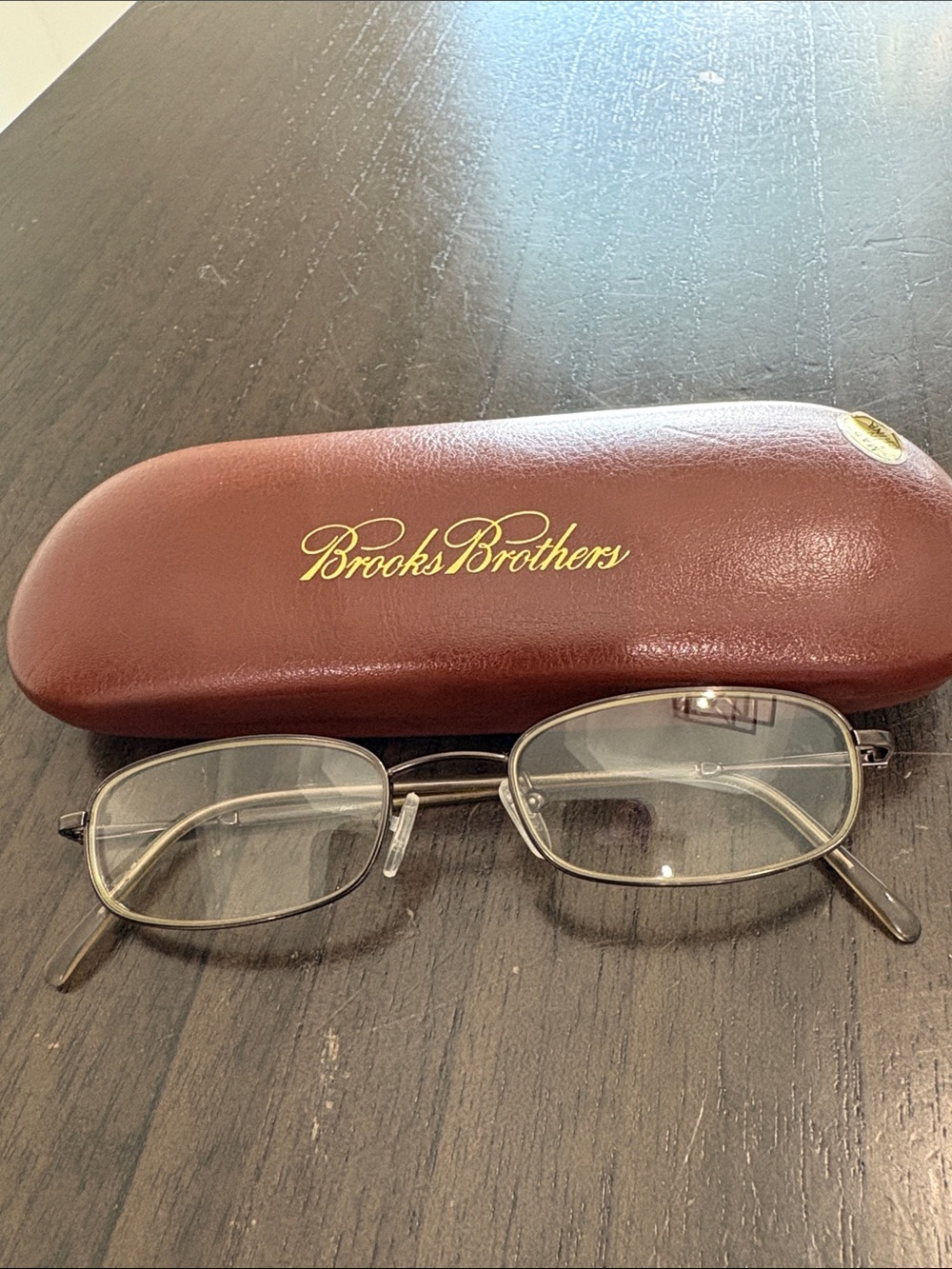 Brooks Brothers Brown Eyeglass Case with Silver Metal Frame Glasses